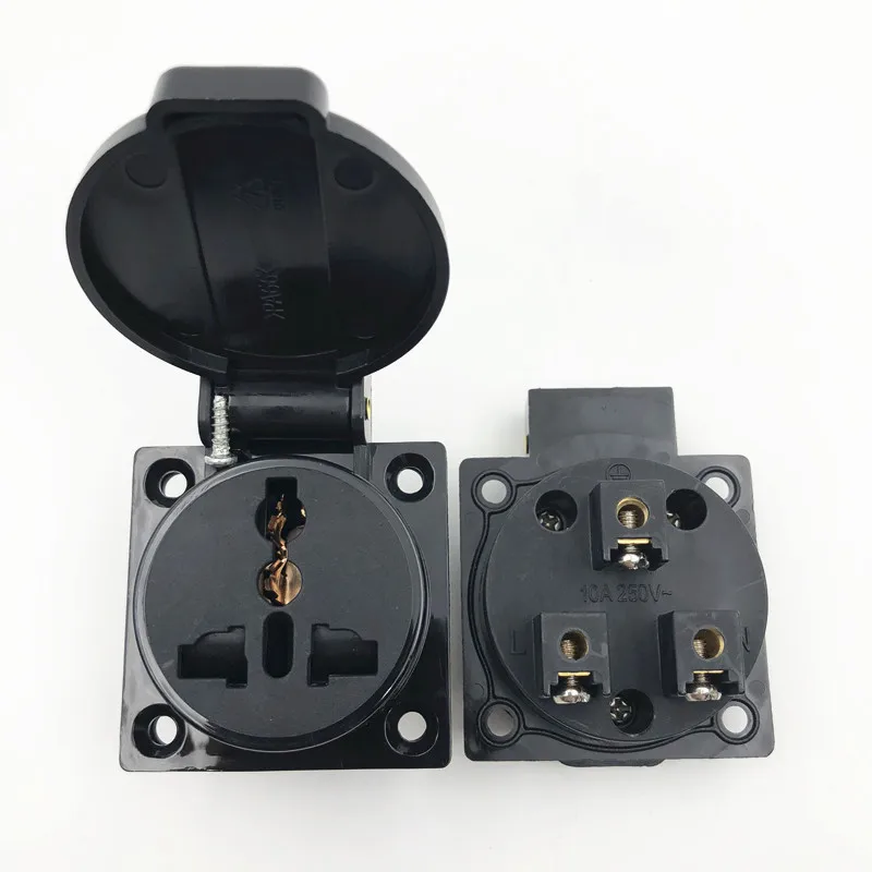 Black AU/US/EU industry safety outlet 10A 250V IP44 NF certification Austrian waterproof power cover connector socket