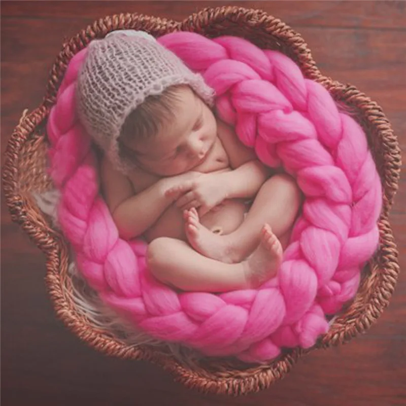 Newborn Photography Props Baby Photo Blanket 12 Colors 4M Long Basket Acrylic Filler Braid Basket Stuffer atrezzo fotos bebe