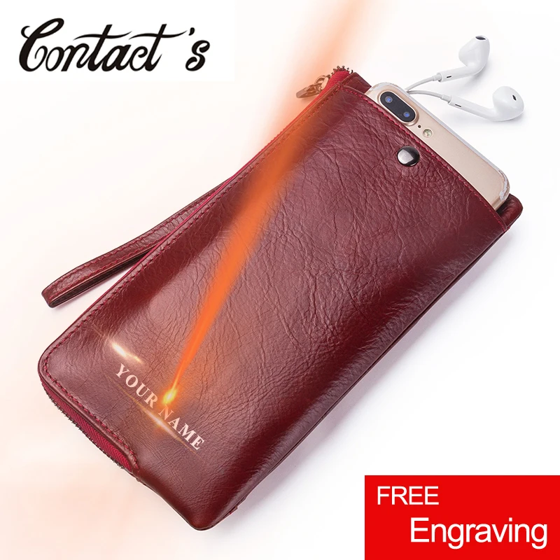 Contact's New Genuine Leather Woman Wallets Long Clutch Female Purse Brand Design Phone Bag For Female 2025 Fashion Coin Wallet