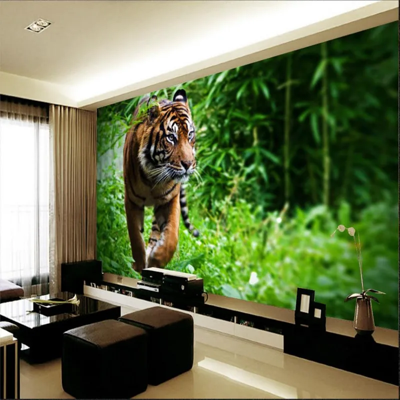 Custom photo wallpaper living room Tiger jungle foraging mighty king of beasts background large mural 3d wall wallpaper Stickers