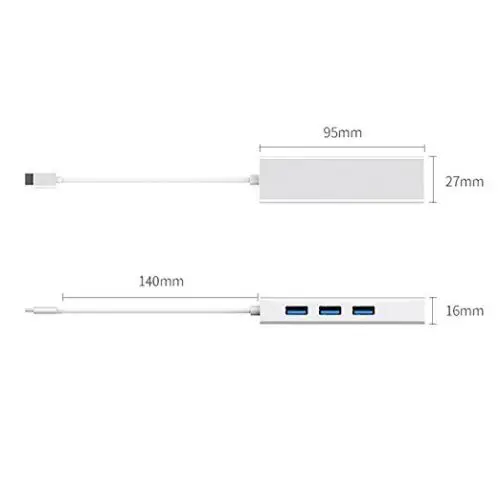 USB-C auf 3 Ports USB3.0 Aluminium tragbarer Ultra-Speed-USB-Hub mit Ethernet-Anschluss