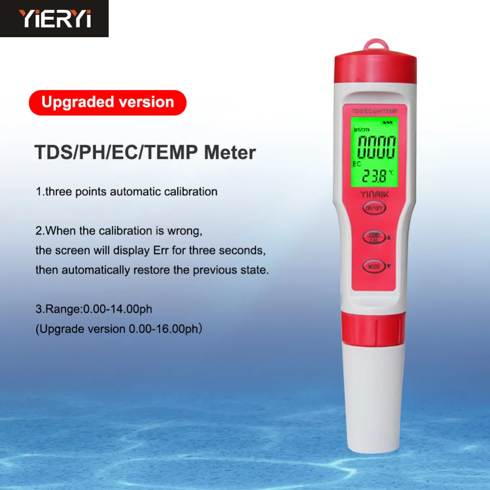 New Portable 4-in-1 Test Pen Water Quality Monitor (PH / TDS / EC / Temperature) for Swimming Pool, Drinking Water, Aquarium