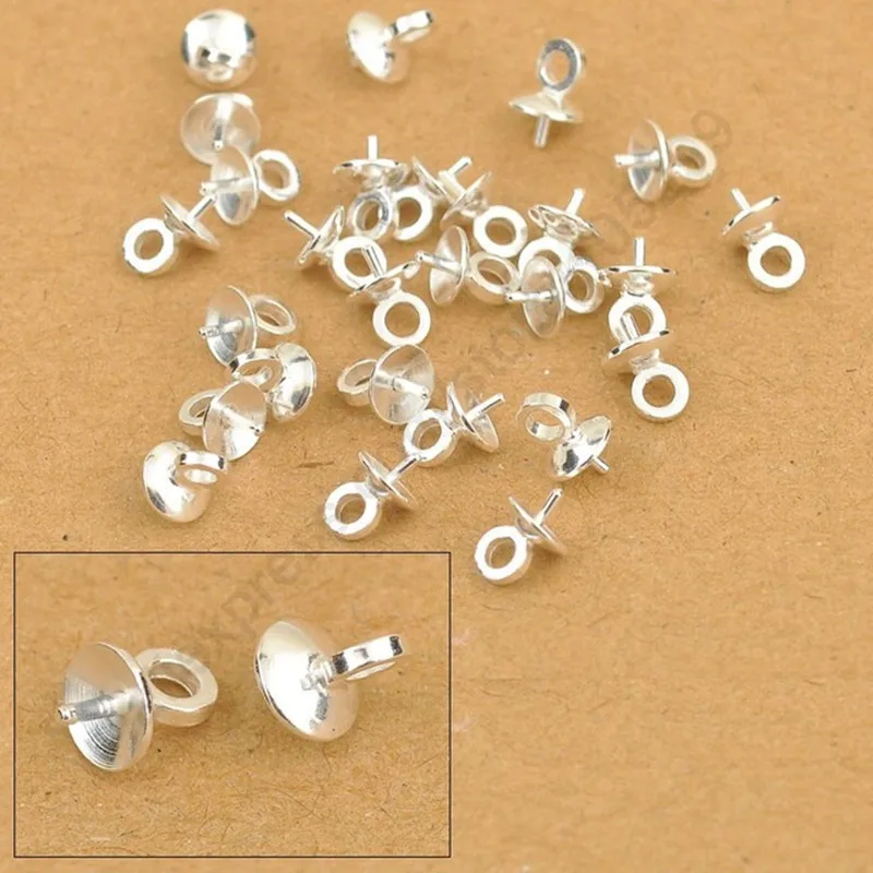 Wholesale 100pcs Pure 925 Sterling Silver Cup Cap Bail Connector Acrylic Bead Crystal Beads Jewelry Accessories