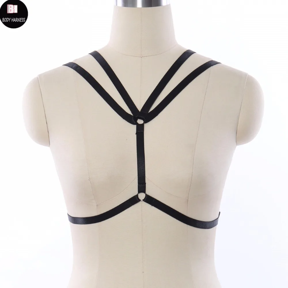 

Women Black Harness Goth Adjustable Body Harness Belt Festival Wear Harajuku Dance Bondage Dress Crop top Cage Bra