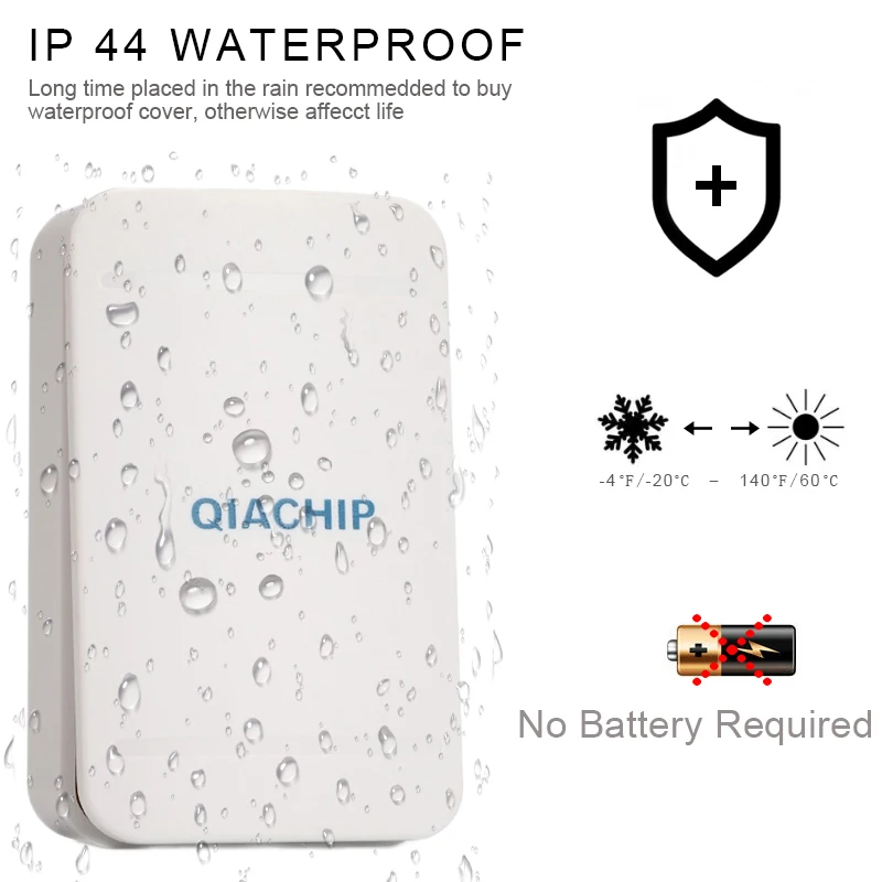 Qiachop-timbre inalámbrico para puerta, juego de timbre autoalimentado impermeable, anillo cinético para el hogar y exteriores, No requiere batería