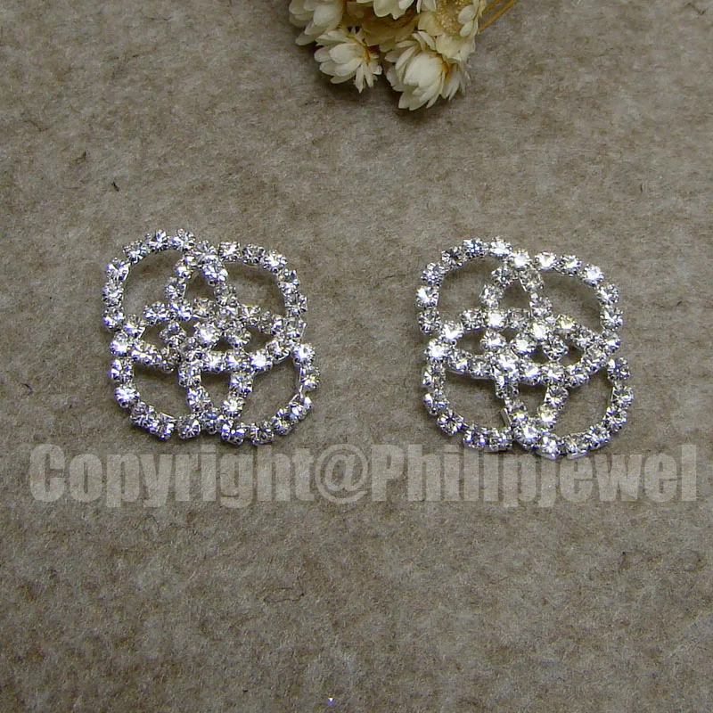 Silver Rhinestone Linked Circle Hoops Shank Button Fashion Costume Ornament Jewelry Accessories 2pcs 22*25mm