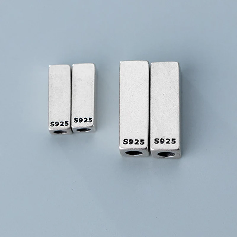 100% 925 Sterling Silver Rectangle Charm Beads Simple S925 Silver Geometry Spacer Beads DIY Jewelry Making Bracelets Accessories