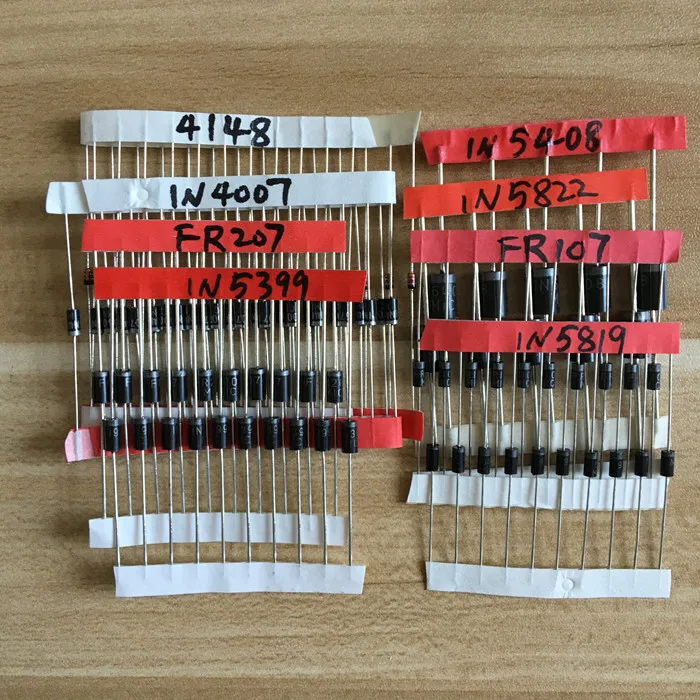 Electronic Components Package,Diode Assorted Kit  1N4148 1N4007 1N5819 1N5399 1N5408 1N5822 FR107 FR207,8 value=100pcs