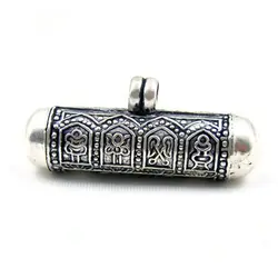 Tibetan 925 sterling silver Prayer box Pendants Tibet Lovely Cylinder Amulets Lockets Eight Auspicious GAU T9018