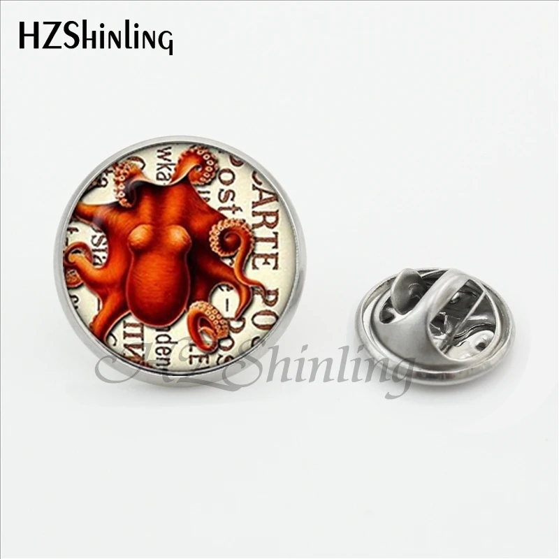 2018 New Arrival Steampunk Octopus Butterfly Clasp Pin Cartoon Painting Lapel Pins Gifts Men Women Glass Dome Art Jewelry