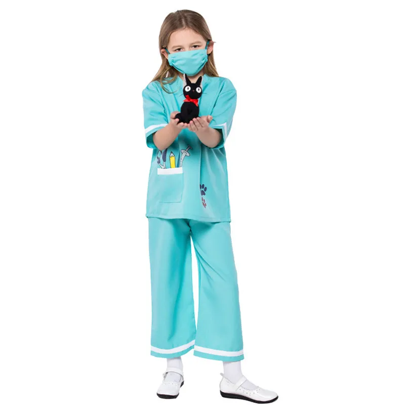 

Blue Girls Halloween Doctor Costumes Children Kindergarten Nurse Role Playing Game Cosplay Carnival Purim Masquerade Party Dress