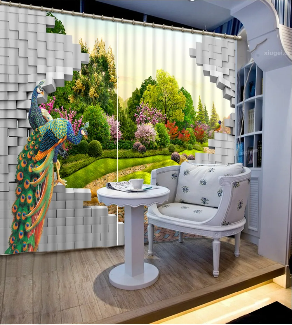 

3D curtains custom Peacock jungle home decor Living room bedroom 3d curtains Any room curtains
