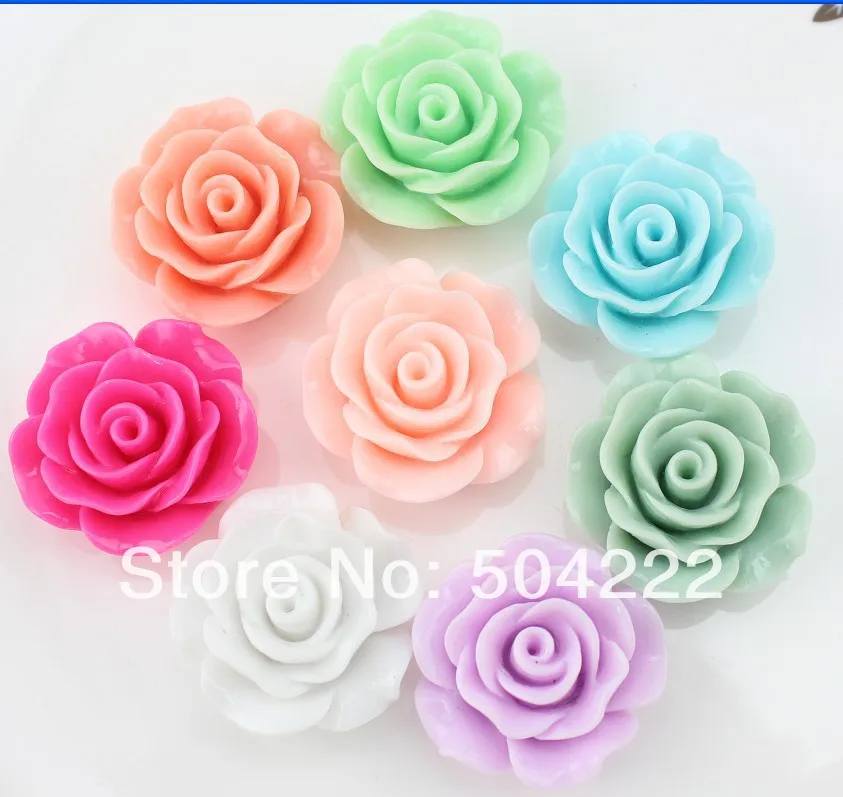 

80pcs large Flatback Resin plished rose flower assorted Cabs 28mm DIY, scrapbook, hair bow cell phone decoration