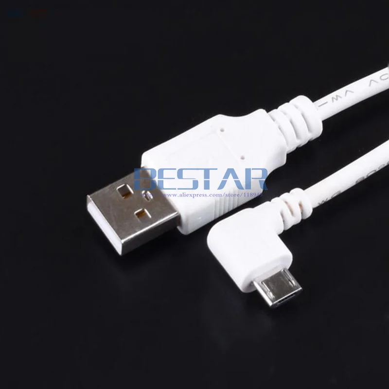 White 100cm 1M 3FT DC Power Plug USB 2.0 To Micro USB Elbow Left Angled 90 degree 2A charging charge 2pin Cable