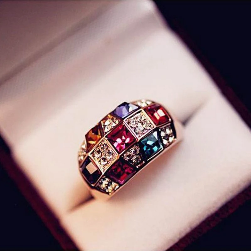 1 multi-color crystal luxury women\'s banquet dress ring rings