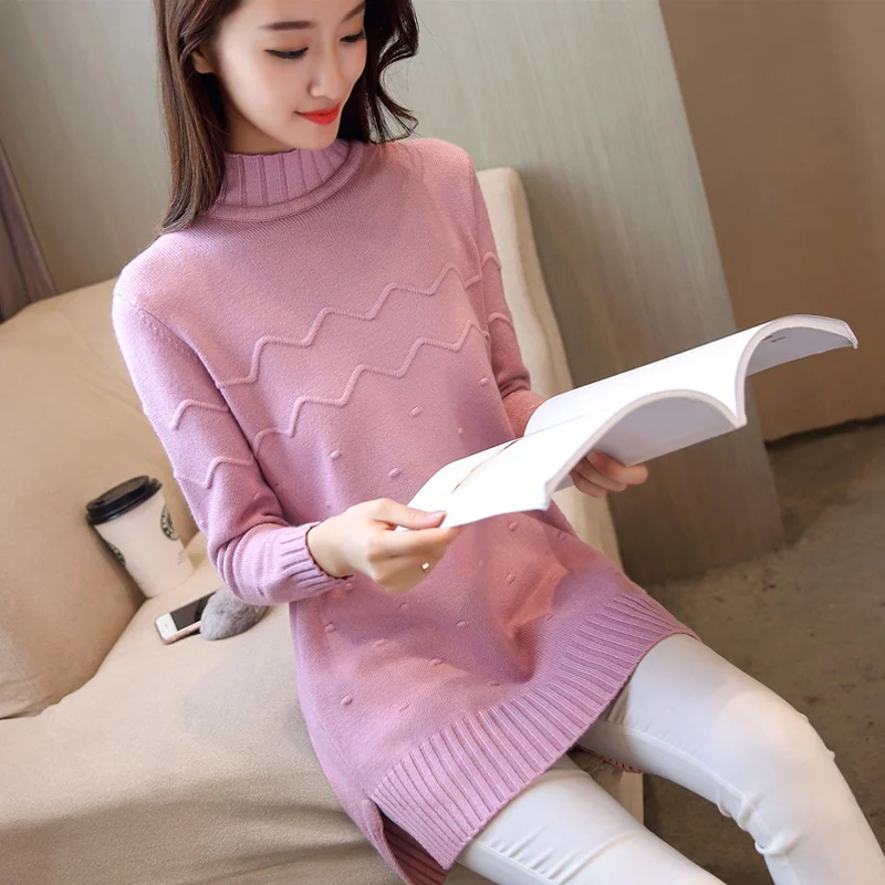 

2022 New Spring Winter Women Pullover Sweater Long Sleeves Elasticity Knit Sweater Female Medium Long Loose Wild Bottoming Tops