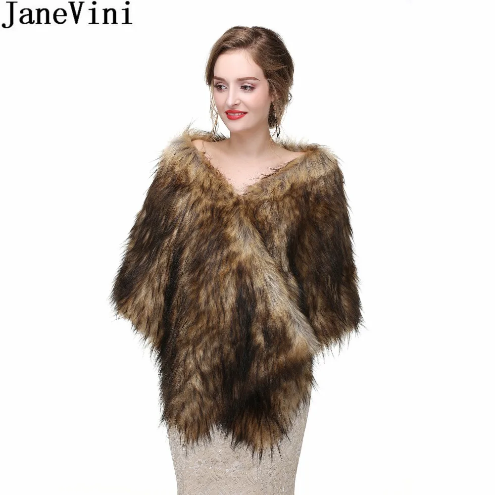 

JaneVini 2020 Stylish Bridal Boleros Faux Fur Wedding Capes Shawl Wrap Fur Stoles Coat Evening Party Top bolero femme mariage