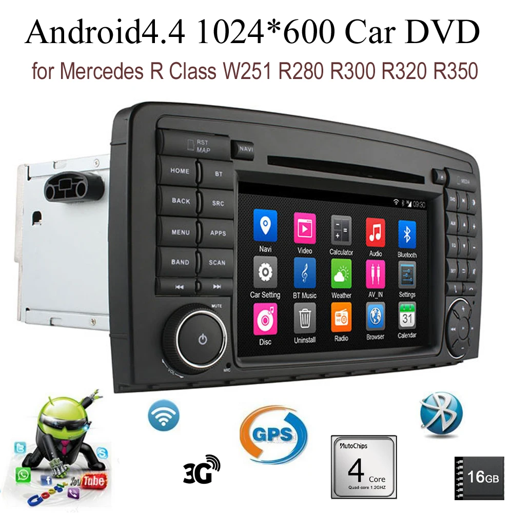 7 inch Android4.4 16GB Car DVD radio For Benz R Class W251 R280 R300 R320 R350 stereo support wifi 3G BT GPS DAB TPMS DTV