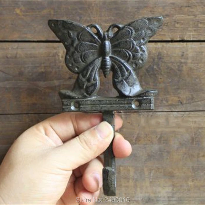 

Cast Iron Butterfly Figure Towel Rack Holder Hook for Coat / Hat wall mounted door hanger Solid metal Organizer for Livingroom