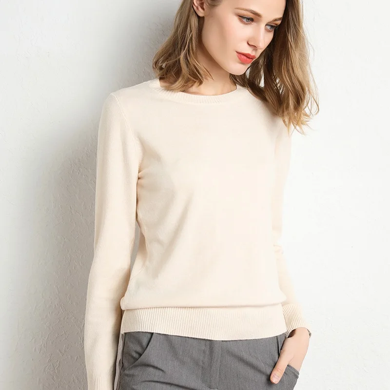 2022new female Slim round neck pullover sweater autumn and winter long-sleeved knit bottoming shirt large size