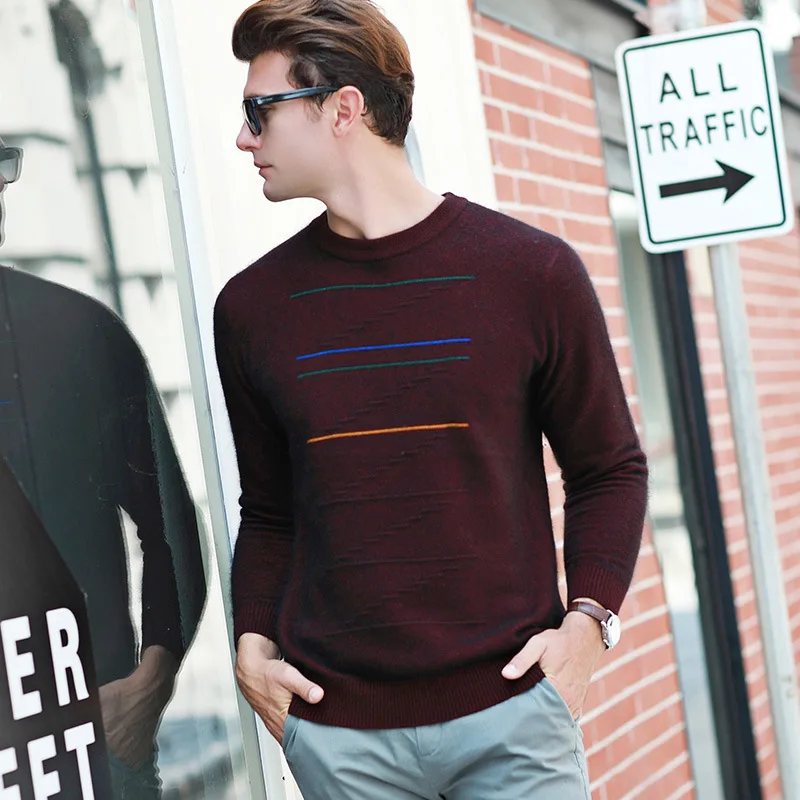 Pullover Men Brand Clothing 2019 Autumn Winter Wool Slim fit Sweater Men Casual Striped Pull Jumper Men