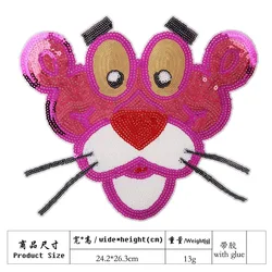 Patch di paillettes leopardo rosa nuovo arrivo per vestiti ferro su paillettes Patch accessorio per abbigliamento fai da te grandi toppe animali del fumetto