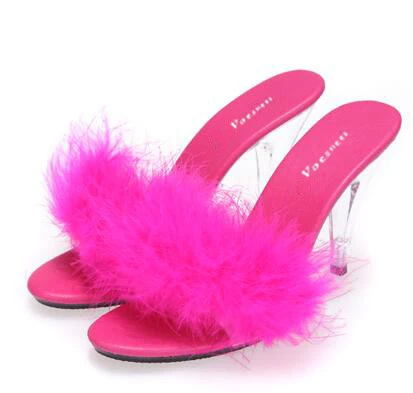 Shoe Woman Slides Slippers 2019 Transparent Crystal  Heels 10cm Weddings Shoe  Sexy Big Yards Interest maomao Slipper