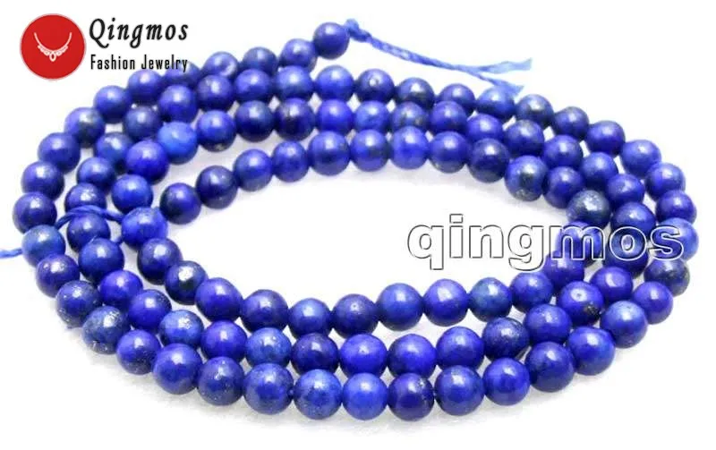 

Qingmos Blue Natural 4mm Round Lapis Lazuli Gem Stone Beads for Jewelry Making Necklace Bracelet Earring Loose Strand 15" l638