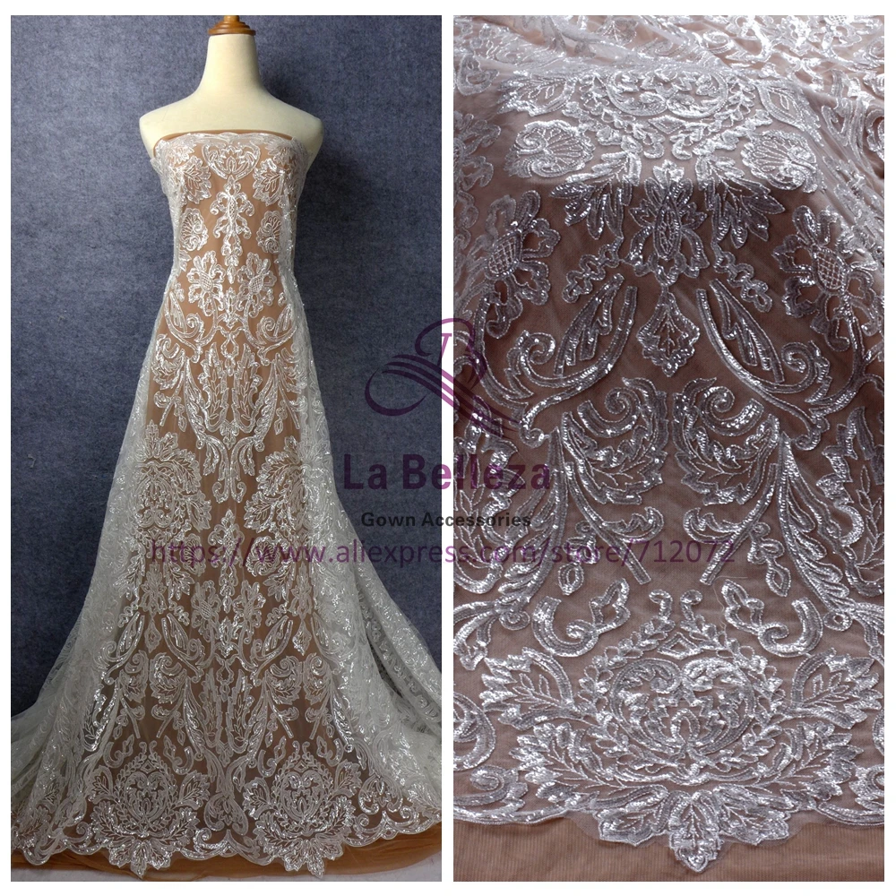 La Belleza very beautiful clear shinly sequins lace fabric wedding dress clear sequins lining fabric 51'' width 1 yard