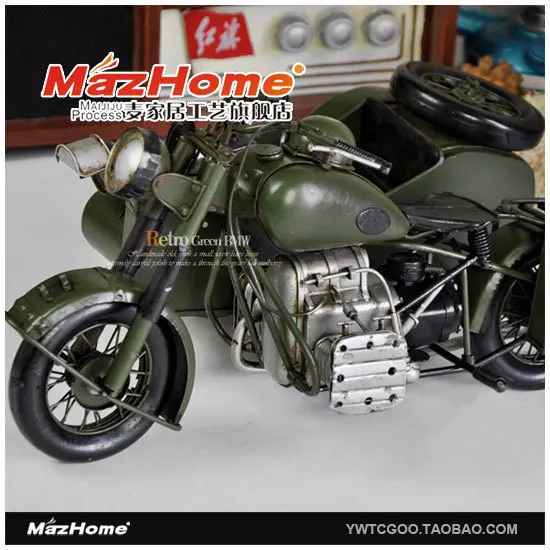 Wrought iron vintage World War II, the new sidecar motorcycle models to do the old storefront decorations birthday gift