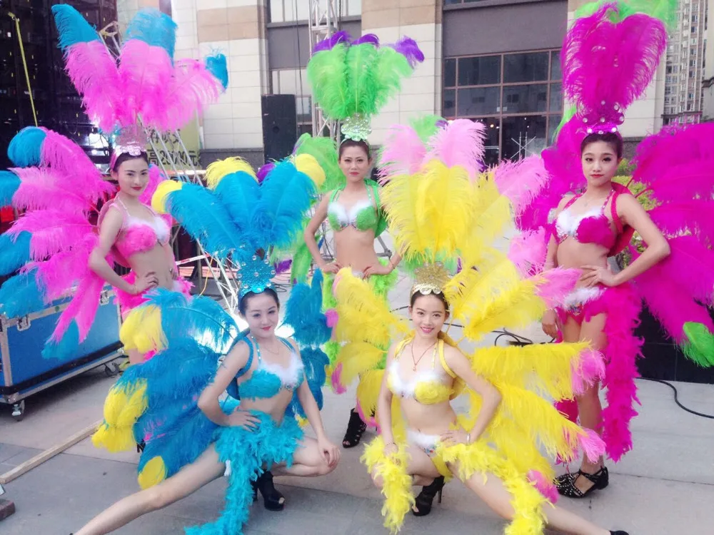 Feather flower backboard costume showgirl performance sexy cabaret dance carnival dancewear feather costumes for women image 4