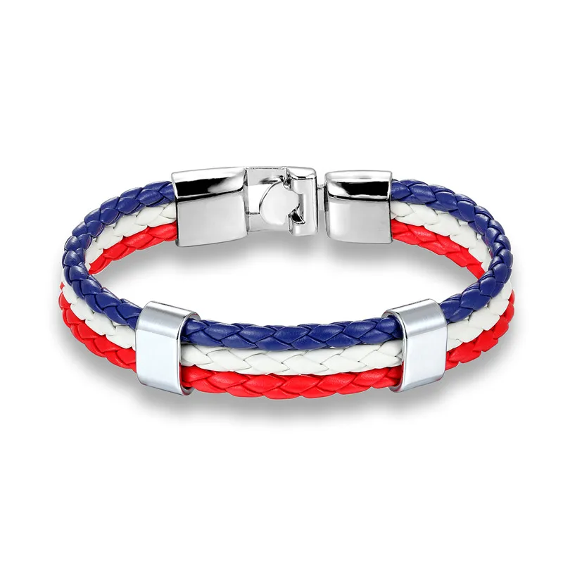 MKENDN High Quality Country Spain Flag Leather Bracelet Men Women Easy-hook Bracelets & Bangles Male Female Jewelry Pulseras