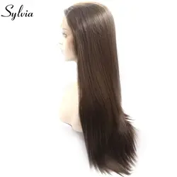 Sylvia Long Silky Straight Wigs Brown Synthetic Lace Front Wig Heat Resistant Fiber Hair Side Part For Women