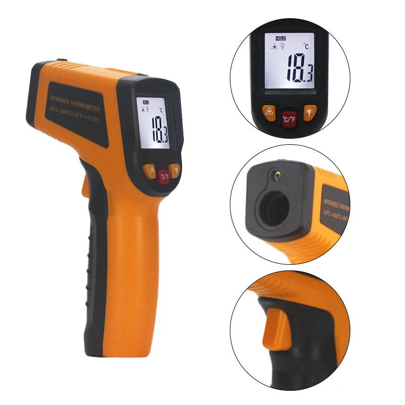 Digital IR Infrared Thermometer -50~600C -50~400C Pyrometer Laser Non-contact Temperature Meter Termometro LCD Display