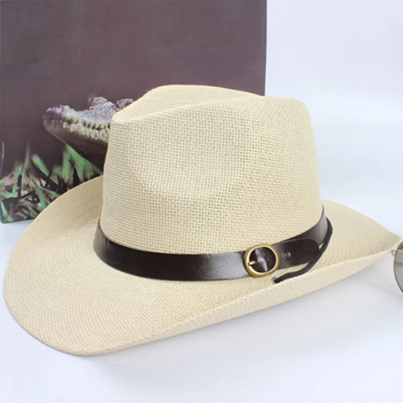 Summer Fashion New Unisex Women Cap Men Cowboy Trilby Hat Wide Brim Straw Sun Uv Protection Hat One Size Cap