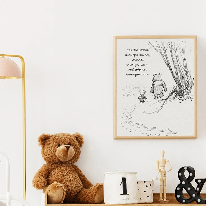 Winnie The Pooh Quotes Canvas Posters and Prints Classic Cartoon Movie Art Painting Black White Picture Kids Room Wall Art Decor image 5