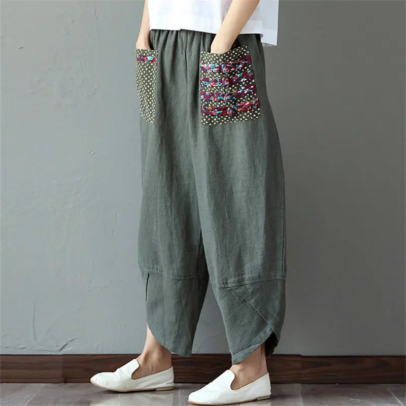 Sarouel Pantalon Femme Harem Pants Boho Vintage Cotton Linen Wide Leg Pants Women Hippie Trousers Big Size 2XL