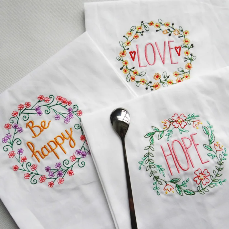 5pcs/lot Cotton Dishtowel Kitchen Towel Dish Towel Cleaning Cloth Tea Towel Embroidered 45x70cm Wedding Table Napkin Placemat