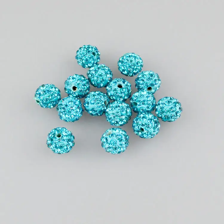 

100pcs 10mm Lake Blue Round Ball Clay Beads Pave Disco Rhinestone Crystal Beads Jewelry Bracelet Neacklace DIY Beads Accessories