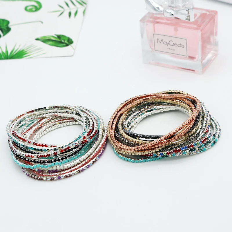 Hot Sale 5pcs/lot 17cm Colorful Glittering Claw Cup Chains Bracelet Full Rhinestones Bangle Bracelets Jewelry DIY Accessories