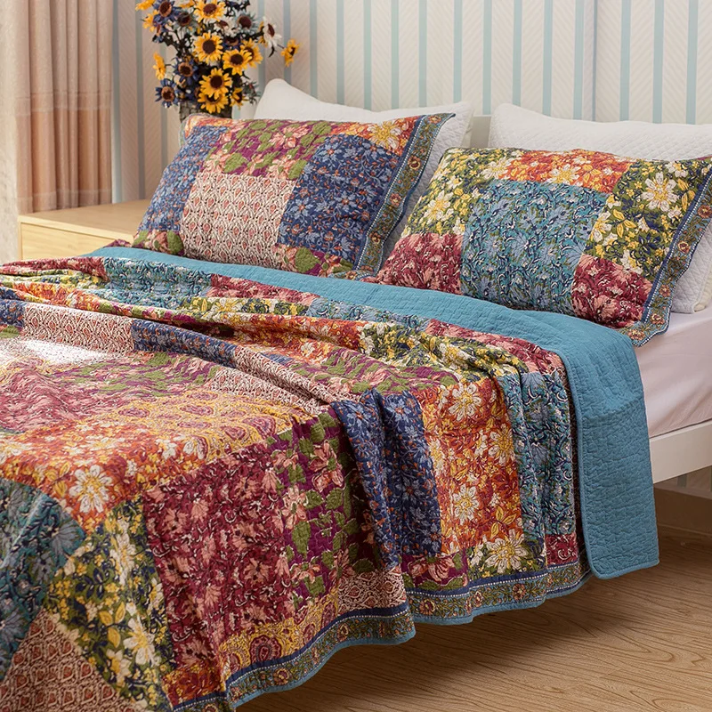 CHAUSUB Floral Quilt Set 3PCS Bedspread on the Bed Printed Cotton Bed Cover King Size 240x260 Summer Quilted Coverlet Comforter