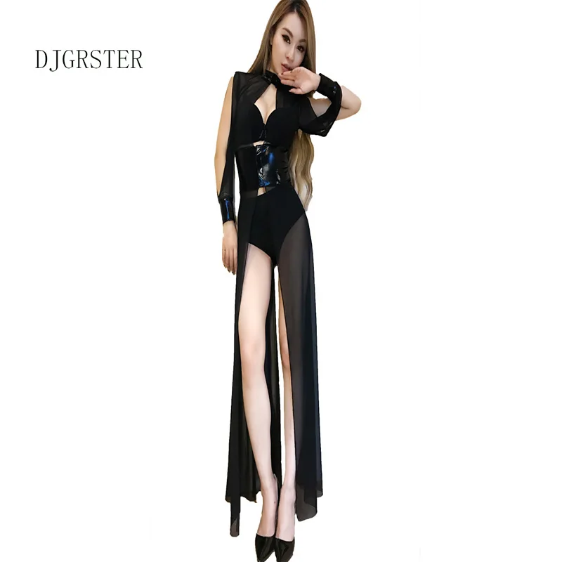 

DJGRSTER Ds Show clothes New Sexy Nightclub Woman Singer Dj Stage dress Perspective Gauze Split Joint Dress Dance Costumes