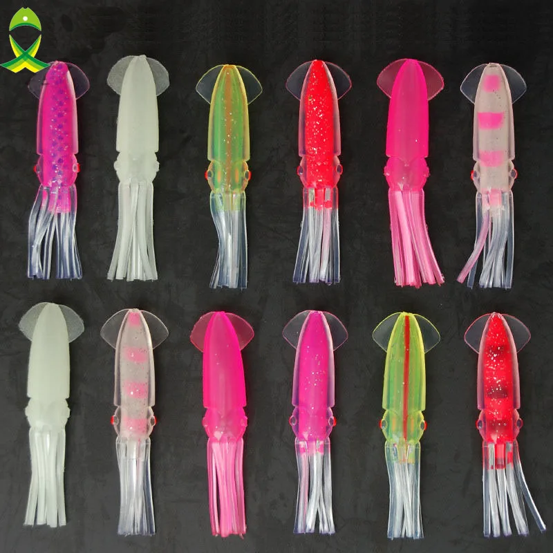 

JSM, 12 шт., 10 см, искусственные рыболовные приманки для джиггинга, смешанные цвета, большая игра, рыбалка, светящиеся юбки кальмара, искусственная приманка для джиггинга