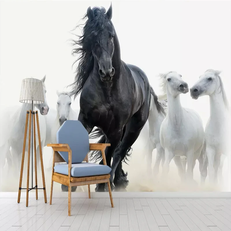 Custom 3D Foto Moderna Carta Da Parati di Arte Nero Cavallo Bianco TV Sfondo Muro di Carta Murale Camera Da Letto Creativa Soggiorno Complementi