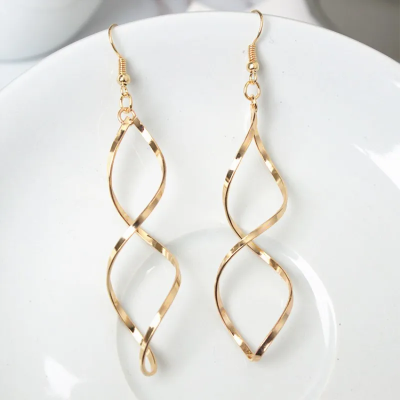 Fashion Simple Spiral Drop Earrings For Women Long Curved Wave Dangle Brincos Statement Wedding Party Jewelry Wholesale