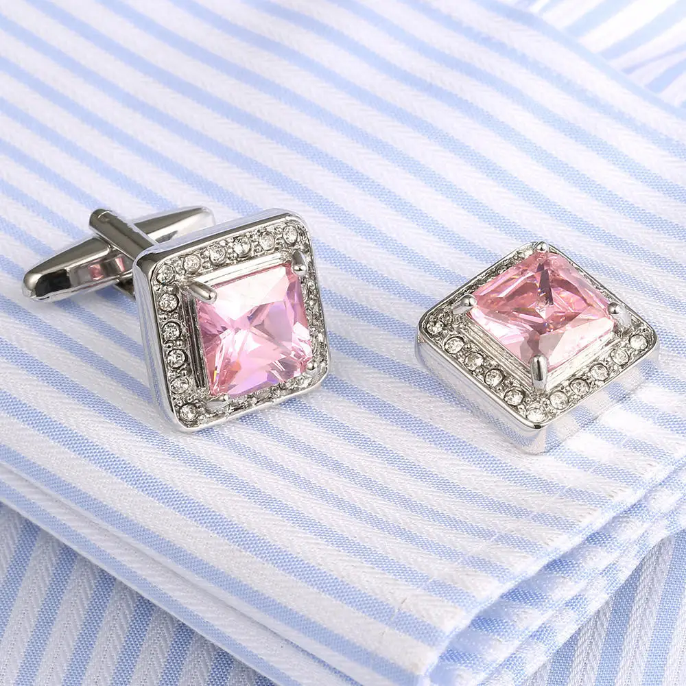 VAGULA New Classic Cufflinks Party Wedding Suit Shirt Gemelos Men Jewelry Button Pink Crystal Cuff links 337