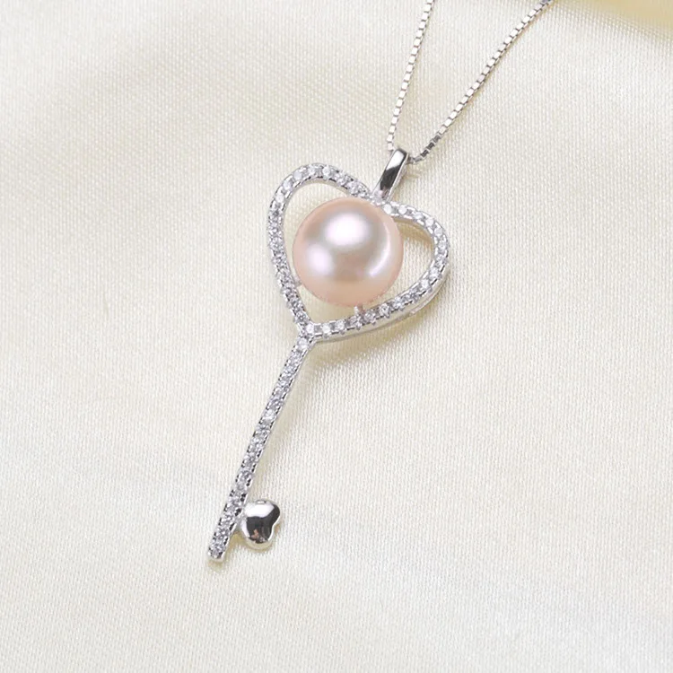 

S925 Sterling Silver Shinning Heart Key Pearl Pendant Jewelry Findings Women DIY Pearl Pendant Settings 3Pcs/Lot