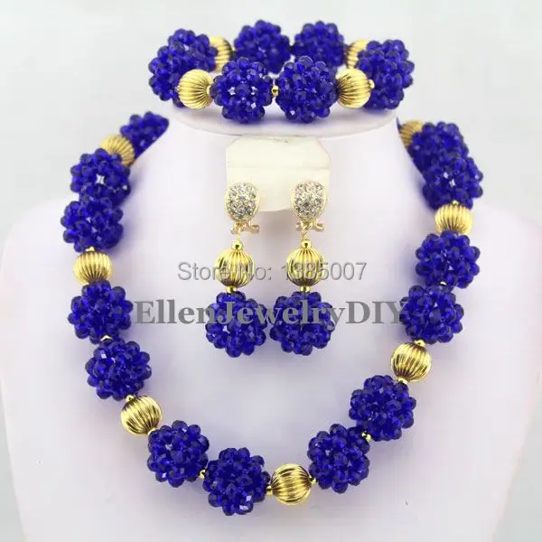 

Royal Blue African Beads Jewelry Set Crystal Beads Necklace Set nigerian wedding bridal beads Jewelry Set W6388