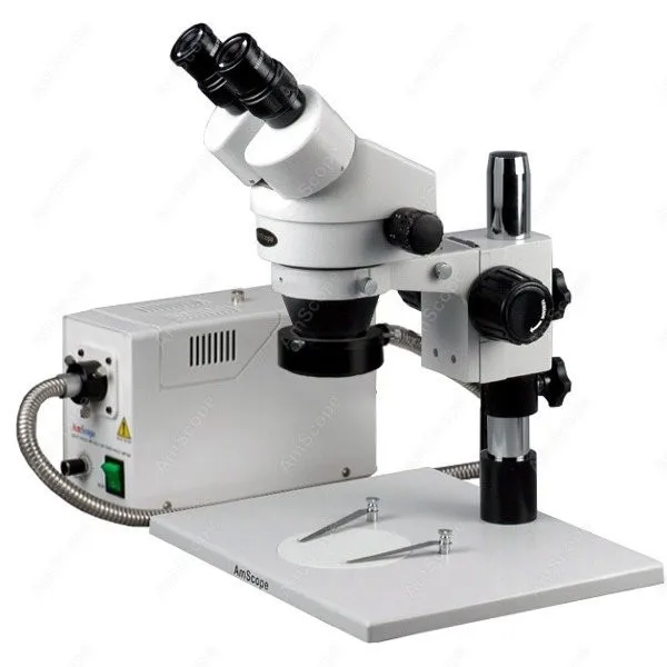 AmScope SM-1 Series Zoom Binocular Stereo Microscope 7X-45X+ 150W Halogen Ring Light on Pillar-stand+ Large Base