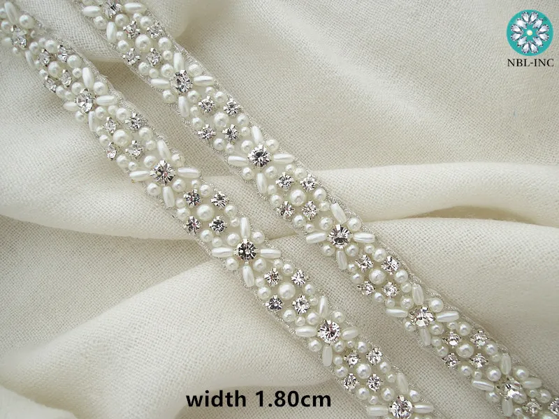 (10 yards )Bridal hand beaded sewing crystal rhinestone pearl applique trim iron on for wedding dresses belt WDD0828